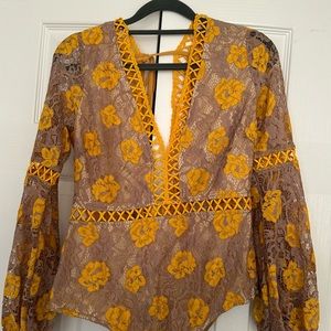 Yellow/Gold Lace Bodysuit